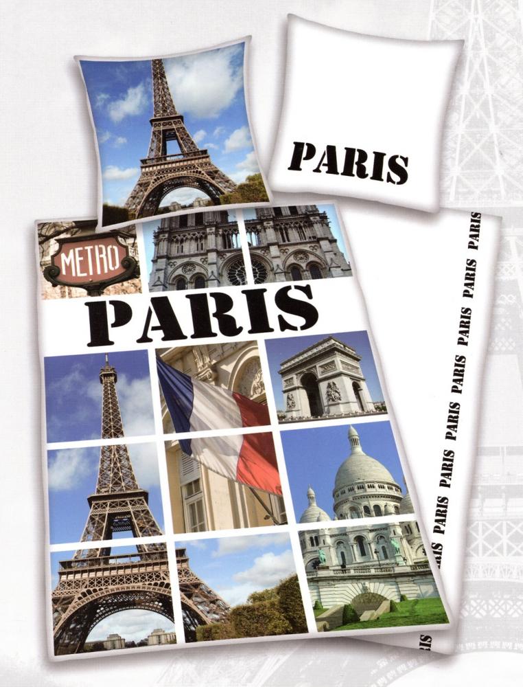 Bettwäsche Paris Carte Postale - Eiffelturm - 155 x 220cm - Baumwolle - Übergröße